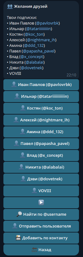 WishListBot / Friend Wishes — экран 4